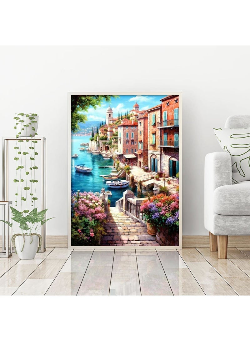 أطقم رسم الماس للبالغين للمبتدئين - 12x16 بوصة مدينة ساحلية DIY أطقم فن الماس 5D، لوحات نقاط الماس كاملة الحفر مع الماس، فنون وحرف للديكور المنزلي، هدايا - Image 4